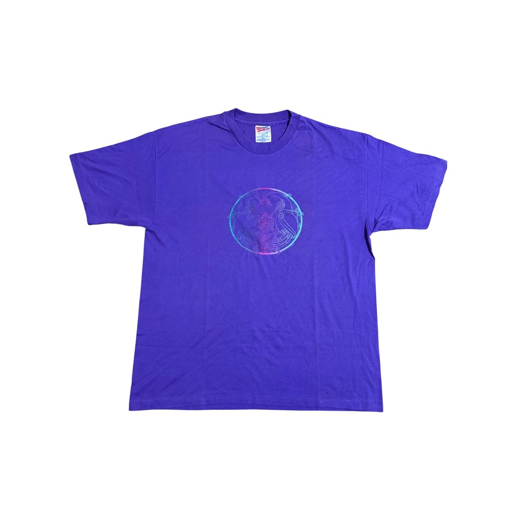 Vintage Celtic Folk Art Graphic T-Shirt 90s Hanes Heavyweight Purple XL Mens